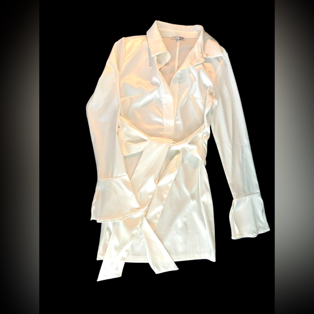 Sexy satin mini dress with bell sleeves